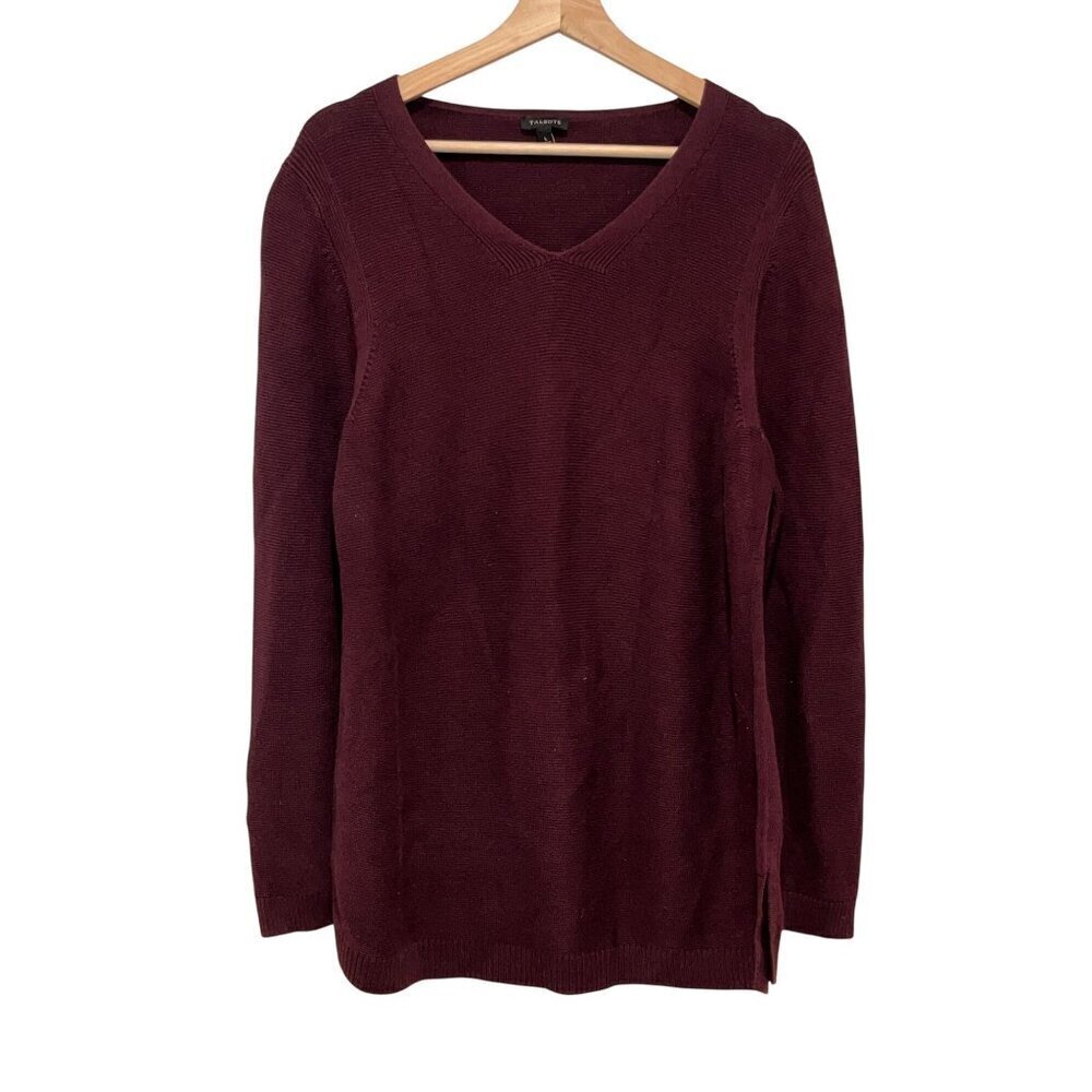 Talbots Burgundy V-Neck Long Sleeve Knit Pullover Sweater Women's Size L